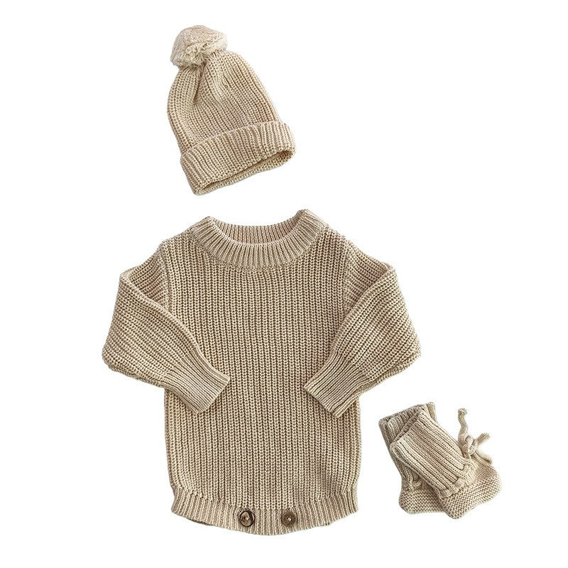 Baby Knitted Romper - Embroidered Letter with Daisy Motifs
