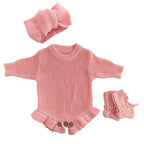 Baby Knitted Romper - Embroidered Letter with Daisy Motifs