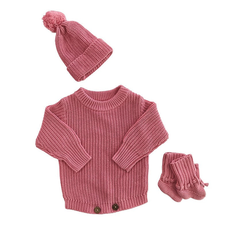 Baby Knitted Romper - Embroidered Letter with Daisy Motifs