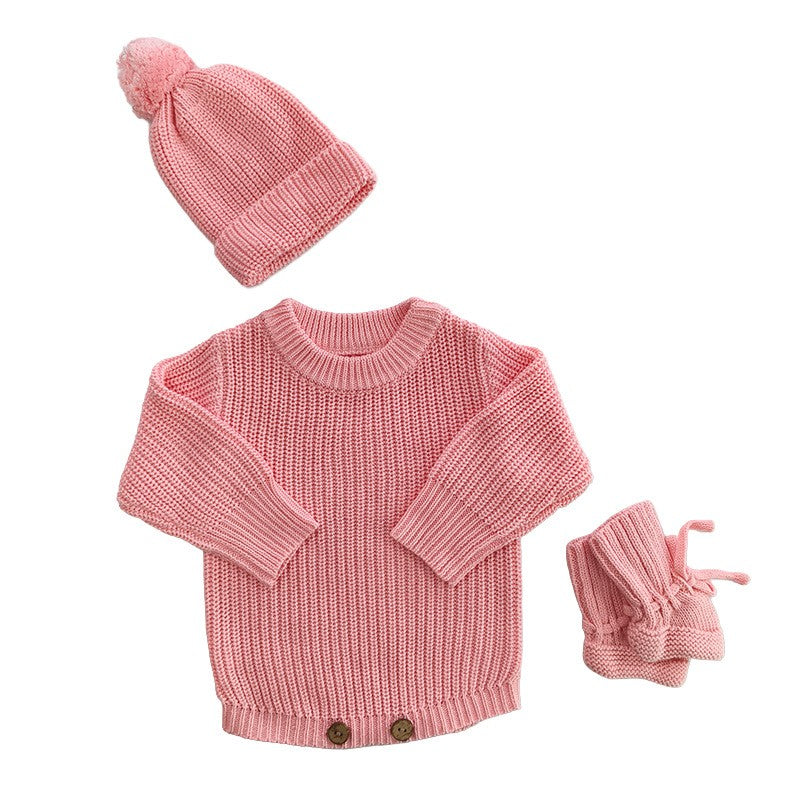 Baby Knitted Romper - Embroidered Letter with Daisy Motifs