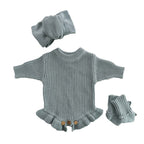 Baby Knitted Romper - Embroidered Letter with Daisy Motifs