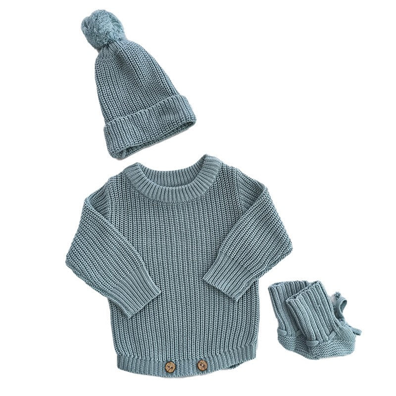 Baby Knitted Romper - Embroidered Letter with Daisy Motifs