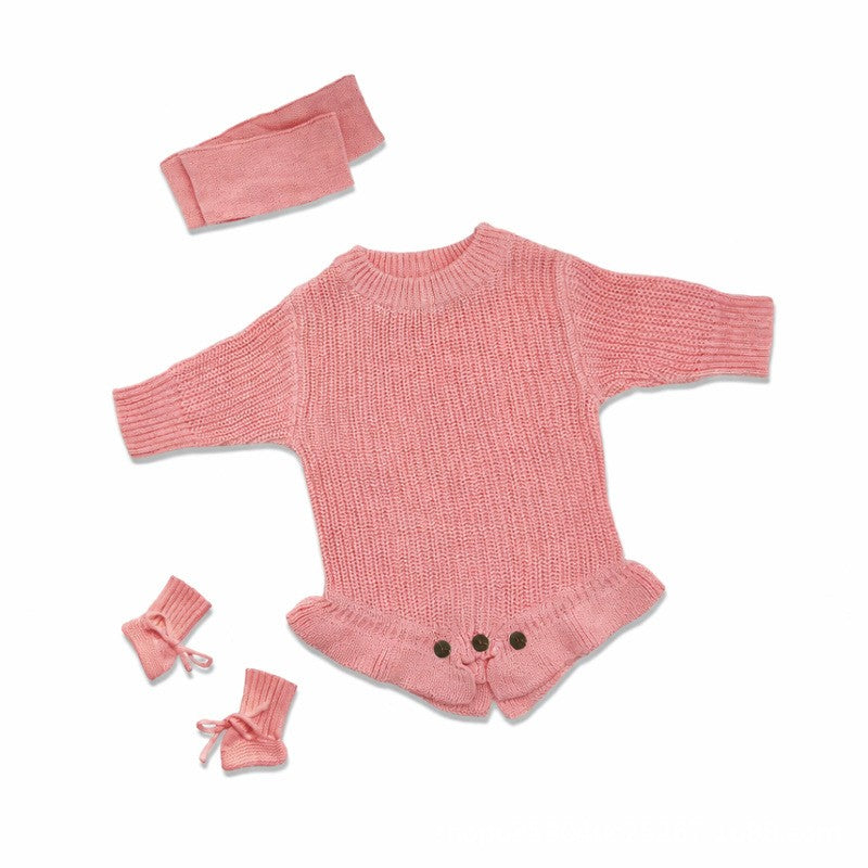 Baby Knitted Romper - Embroidered Letter with Daisy Motifs