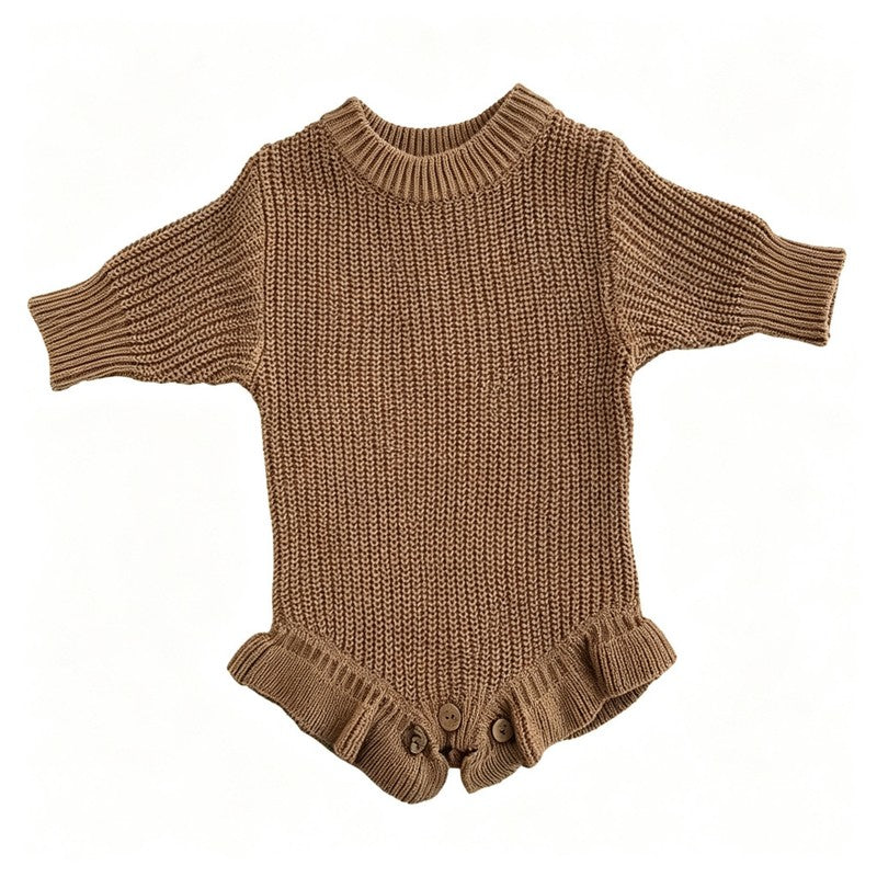 Baby Knitted Romper - Embroidered Letter with Daisy Motifs