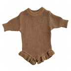 Baby Knitted Romper - Embroidered Letter with Daisy Motifs