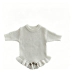 Baby Knitted Romper - Embroidered Letter with Daisy Motifs