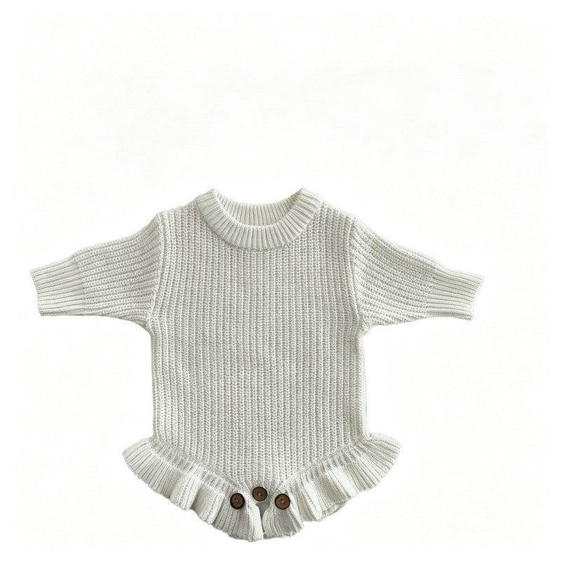 Baby Knitted Romper - Embroidered Letter with Daisy Motifs