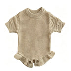 Baby Knitted Romper - Embroidered Letter with Daisy Motifs
