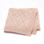 Baby Knitted Swaddle Blanket - Diamond and Heart Pattern