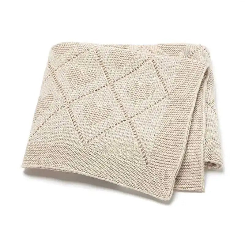 Baby Knitted Swaddle Blanket - Diamond and Heart Pattern