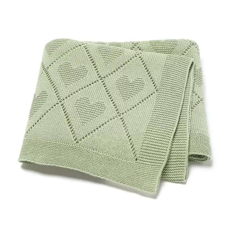 Baby Knitted Swaddle Blanket - Diamond and Heart Pattern