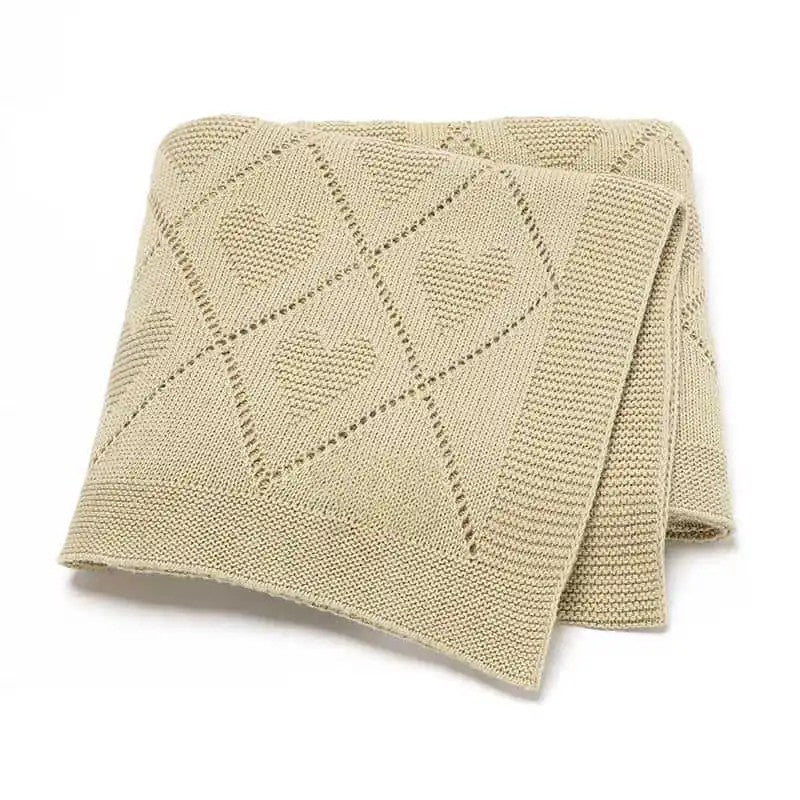 Baby Knitted Swaddle Blanket - Diamond and Heart Pattern