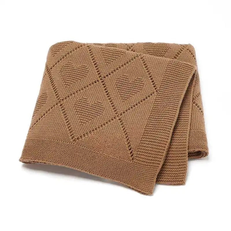 Baby Knitted Swaddle Blanket - Diamond and Heart Pattern