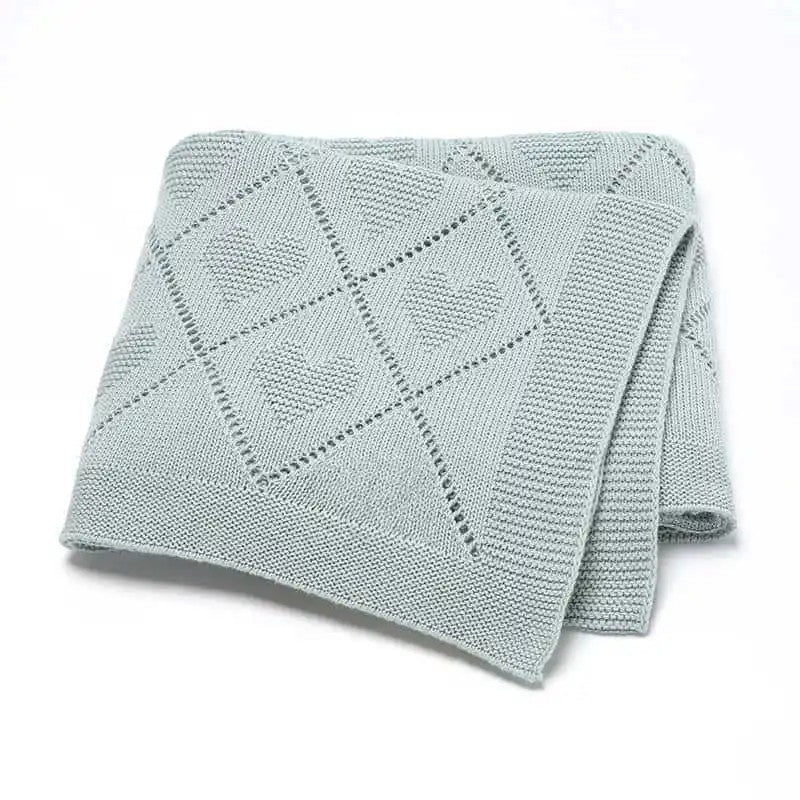 Baby Knitted Swaddle Blanket - Diamond and Heart Pattern