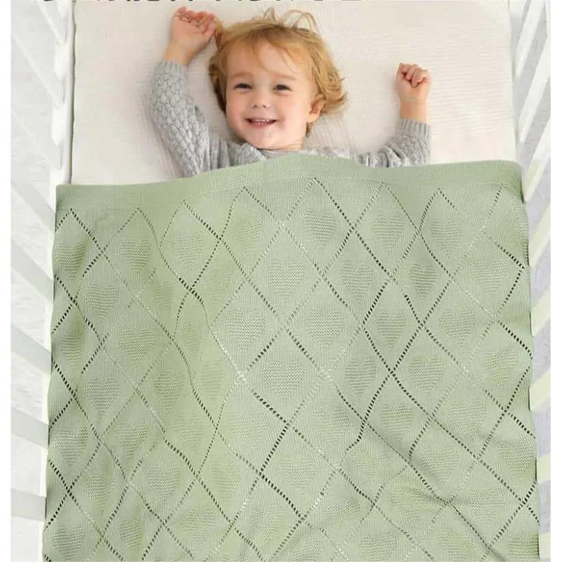 Baby Knitted Swaddle Blanket - Diamond and Heart Pattern