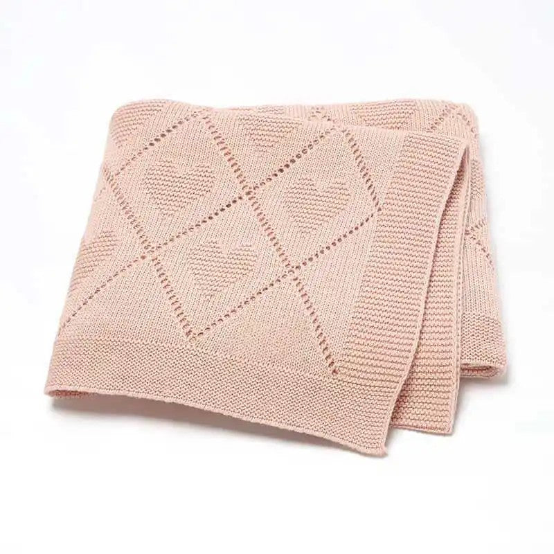 Baby Knitted Swaddle Blanket - Diamond and Heart Pattern
