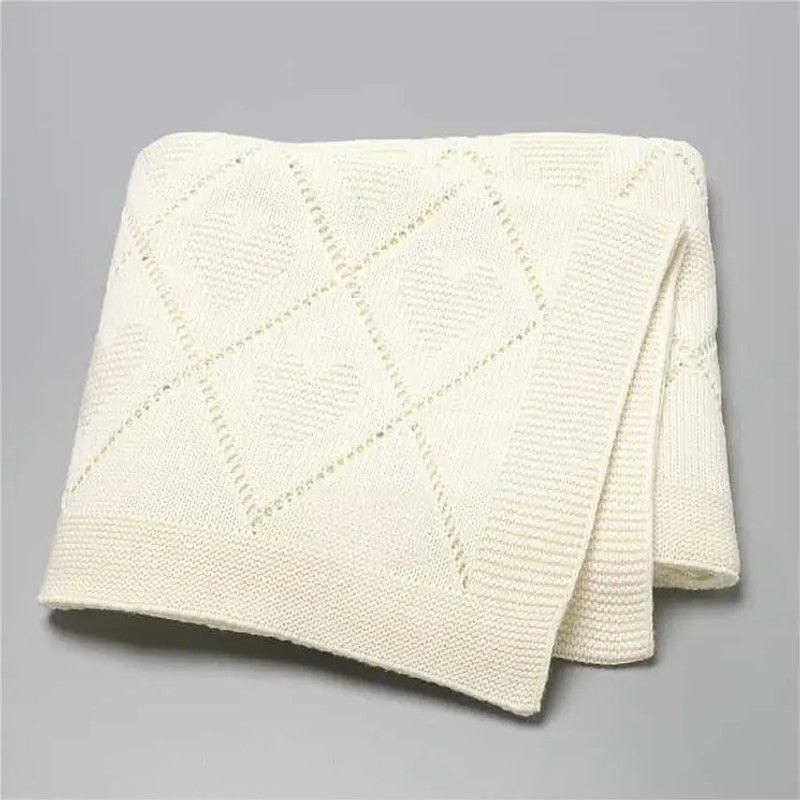 Baby Knitted Swaddle Blanket - Diamond and Heart Pattern