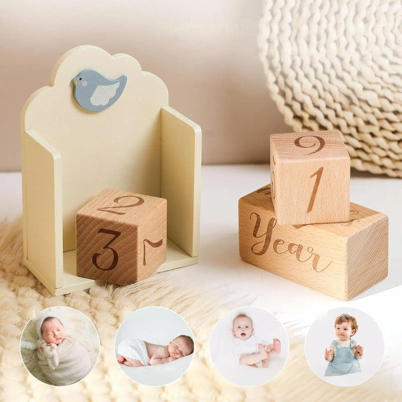 Baby Milestone Wooden Block Set with Decorative Stand