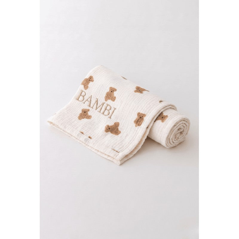 Baby Monitor - Bear Print Muslin Cotton Blanket