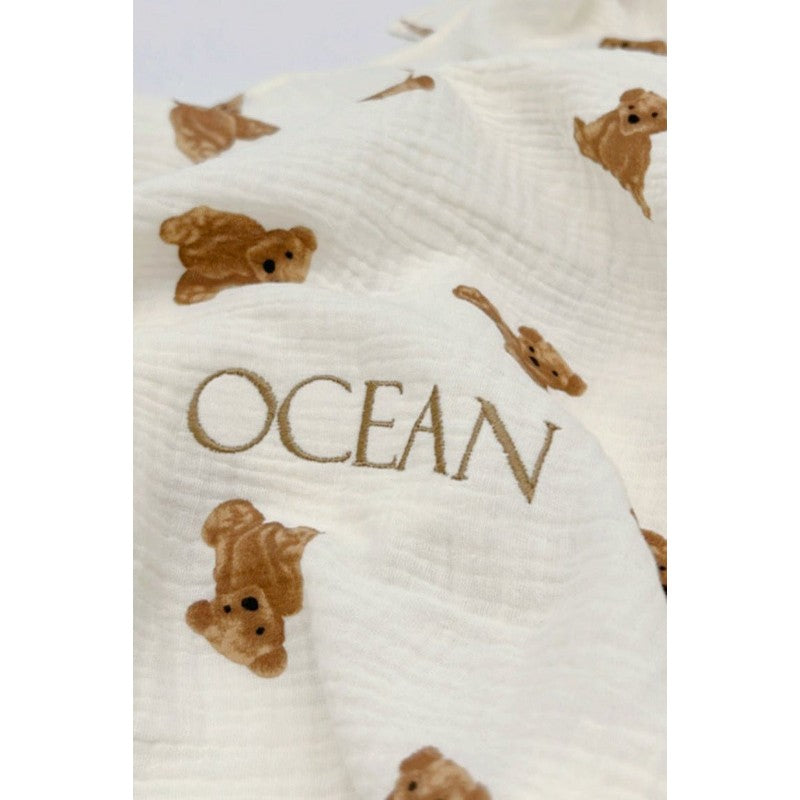 Baby Monitor - Bear Print Muslin Cotton Blanket