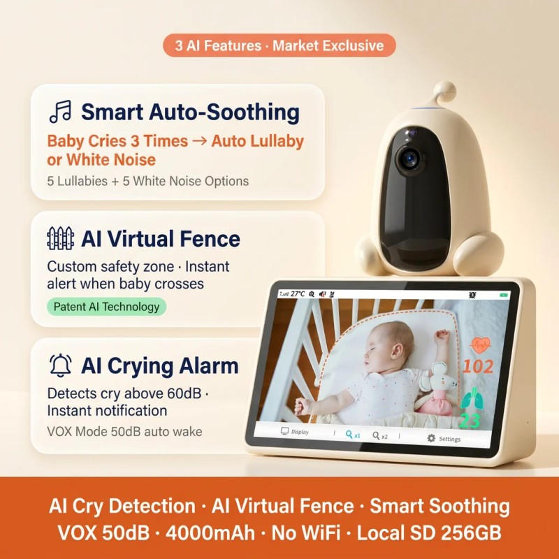 Baby Monitor with Camera and 7 Inch Touchscreen Display