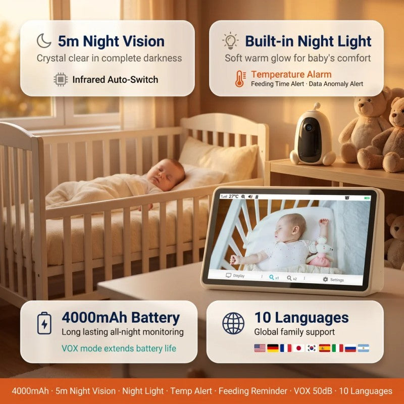 Baby Monitor with Camera and 7 Inch Touchscreen Display