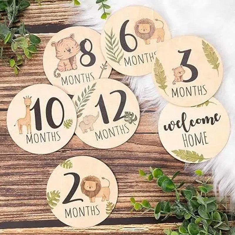 Baby Monthly Milestone Cards - Circular Wooden Discs