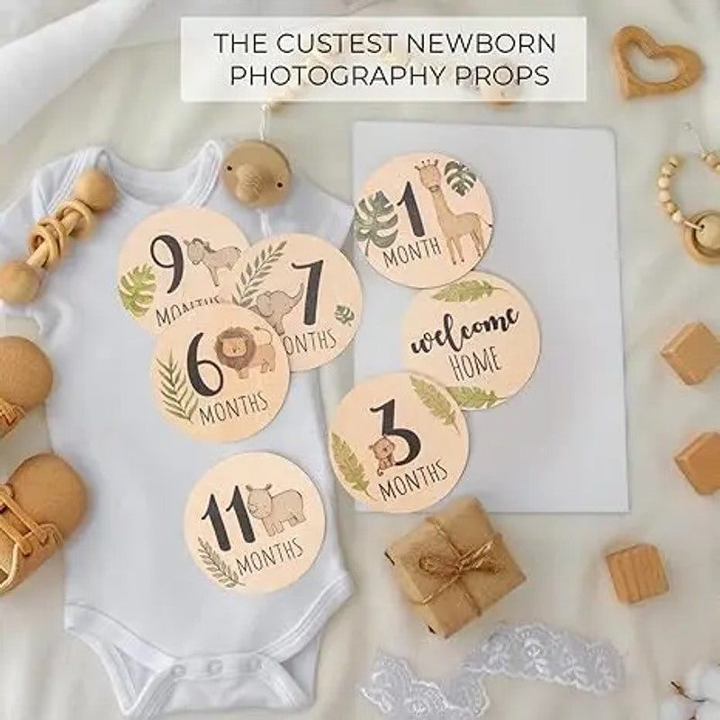 Baby Monthly Milestone Cards - Circular Wooden Discs