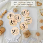 Baby Monthly Milestone Cards - Circular Wooden Discs