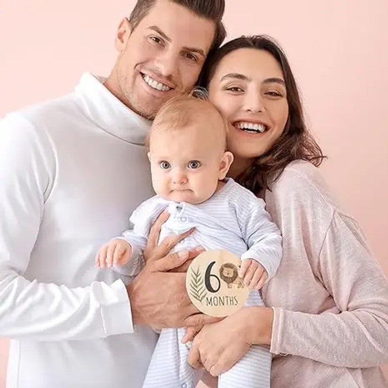 Baby Monthly Milestone Cards - Circular Wooden Discs