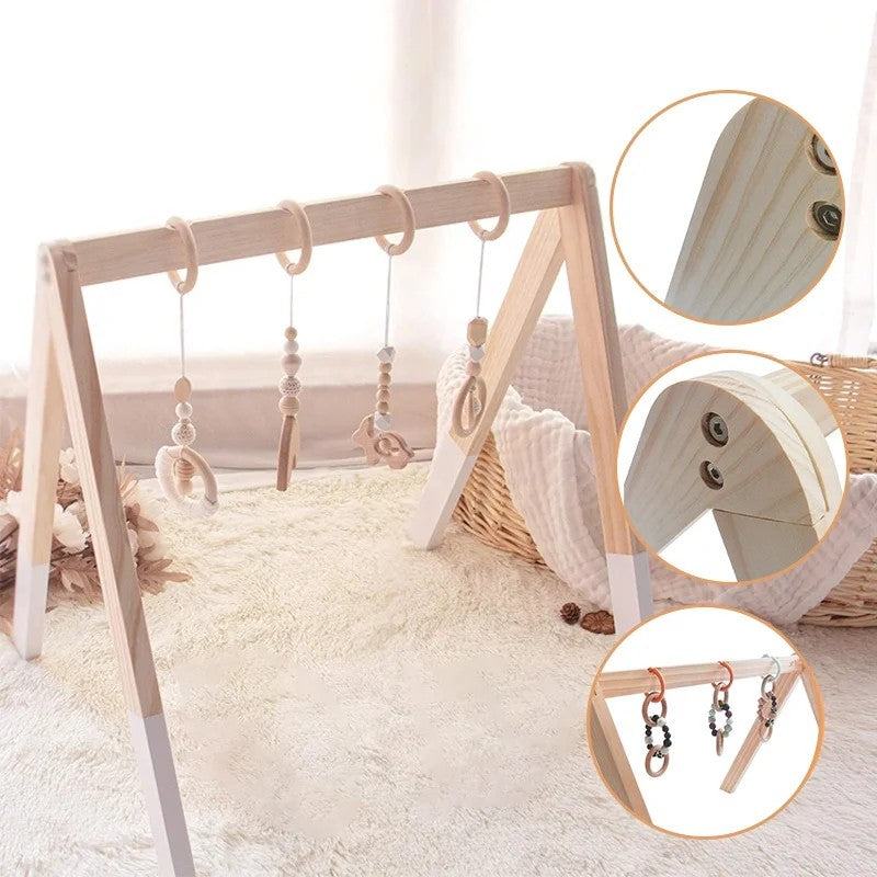 Baby Play Gym Frame - Montessori Activity Gym with Wooden Bead Pendants