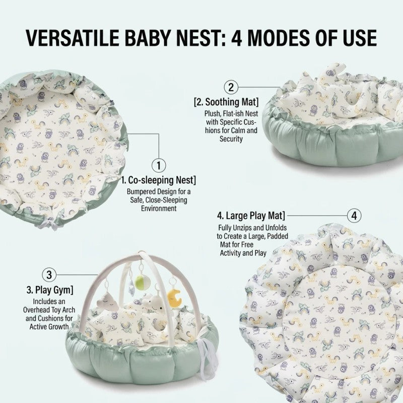 Baby Play Nest - 2-in-1 Activity Mat with Detachable Toy Arch