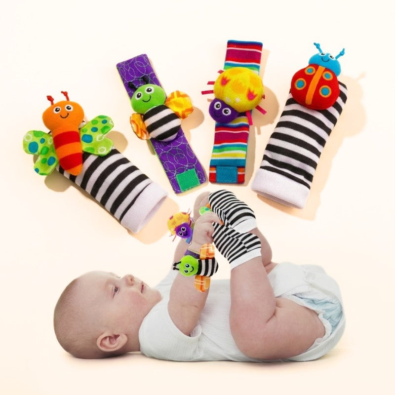 Baby Rattle Toy Set - Animal Character Socks and Wrist Rattles