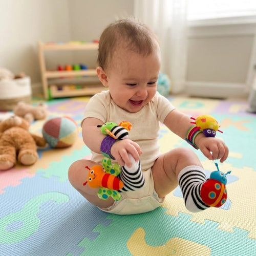 Baby Rattle Toy Set - Animal Character Socks and Wrist Rattles