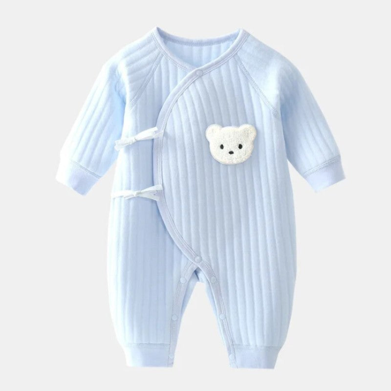 Baby Romper - Wrap Front Closure Bear Appliqué