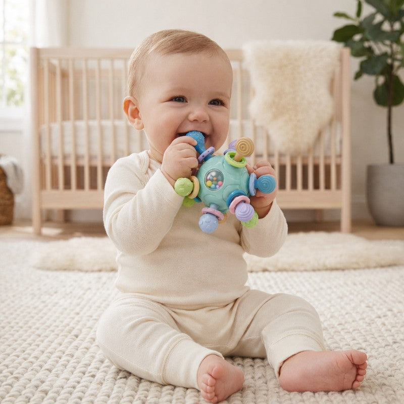 Baby Sensory Rattle and Teether Ball Toy - Multicolour Beads