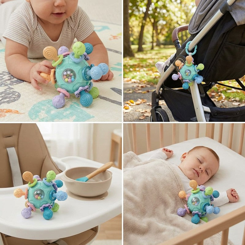 Baby Sensory Rattle and Teether Ball Toy - Multicolour Beads