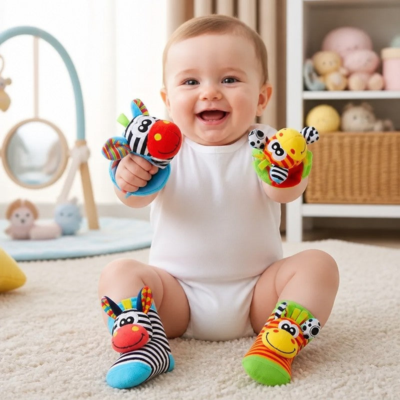 Baby Sensory Rattle Wristband and Sock Set - Animal Characters