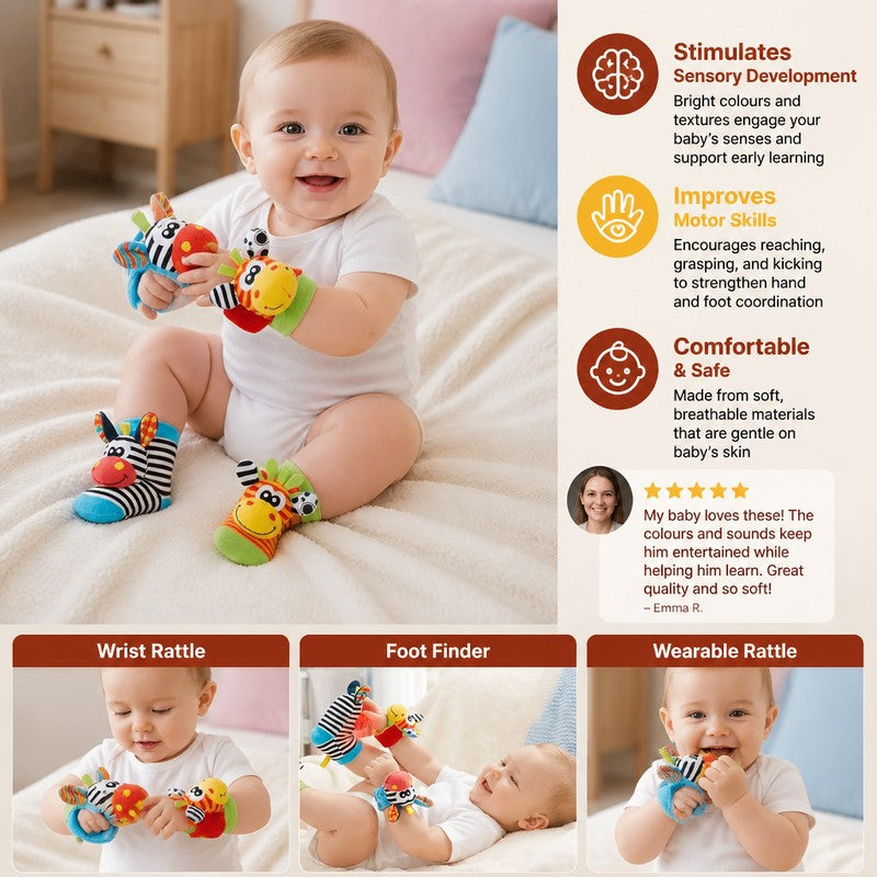 Baby Sensory Rattle Wristband and Sock Set - Animal Characters