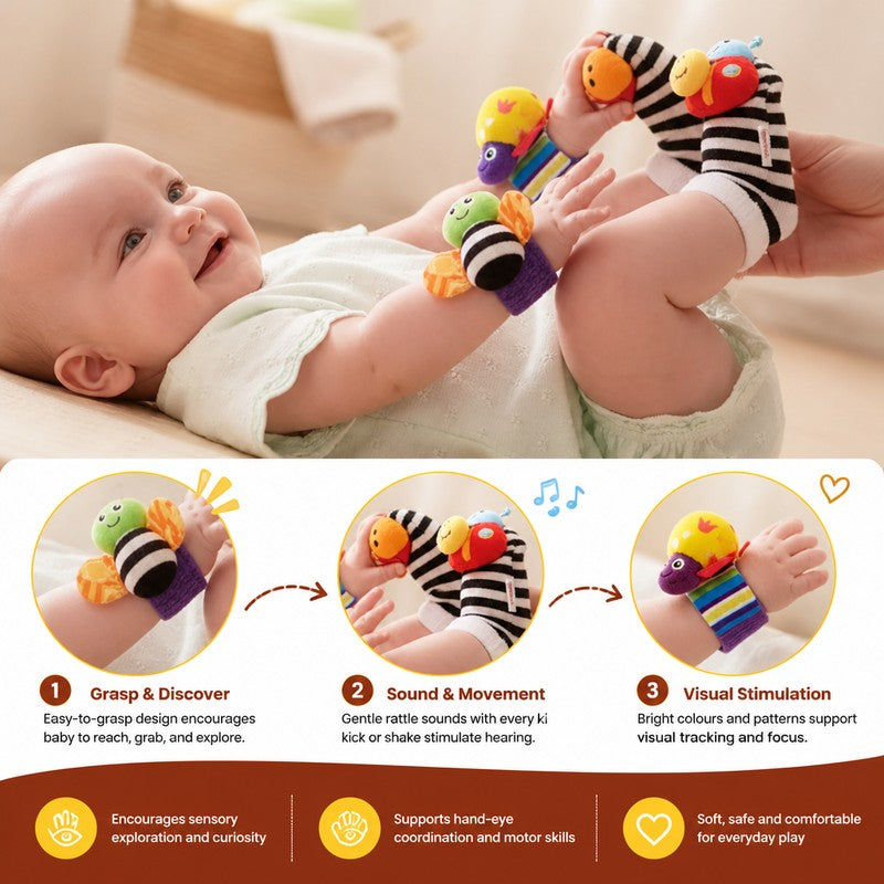 Baby Sensory Rattle Wristband and Sock Set - Animal Characters