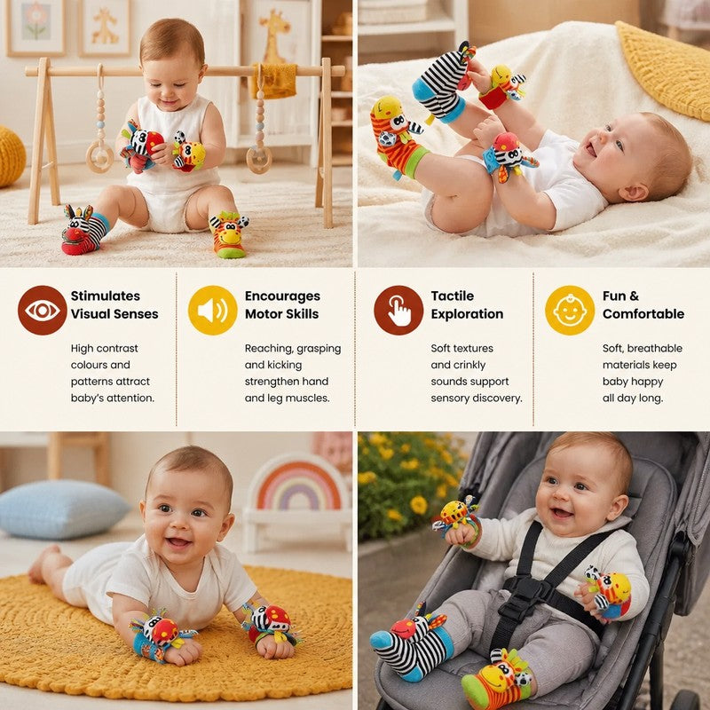 Baby Sensory Rattle Wristband and Sock Set - Animal Characters