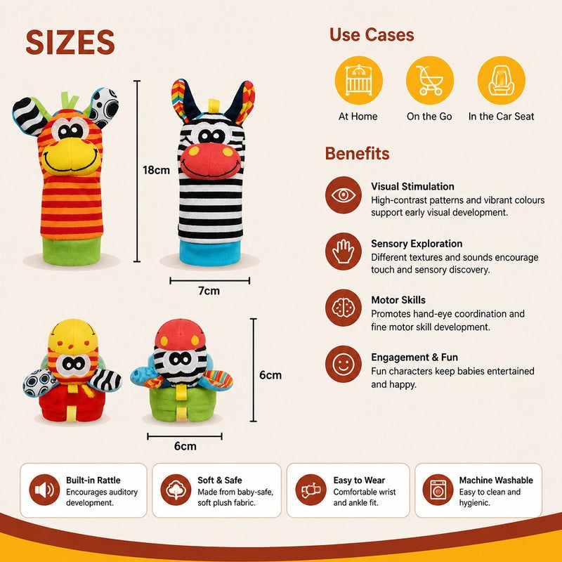 Baby Sensory Rattle Wristband and Sock Set - Animal Characters