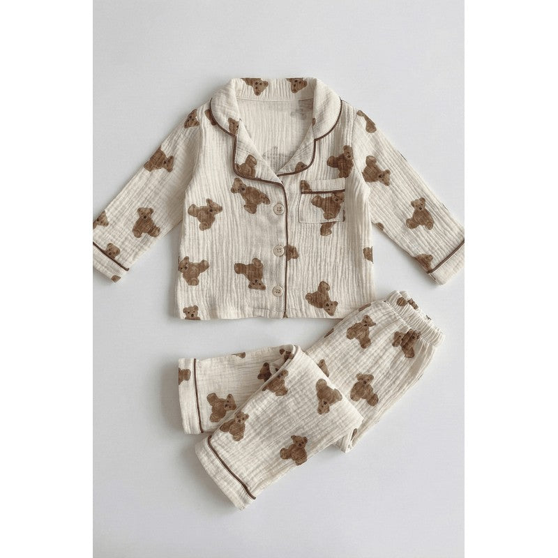Baby Teddy Bear Print Pyjama Set - Long Sleeve Top and Trousers