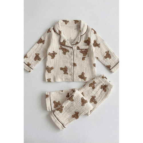 Baby Teddy Bear Print Pyjama Set - Long Sleeve Top and Trousers