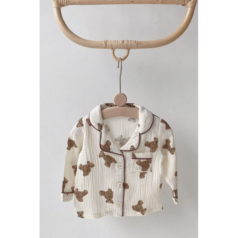 Baby Teddy Bear Print Pyjama Set - Long Sleeve Top and Trousers
