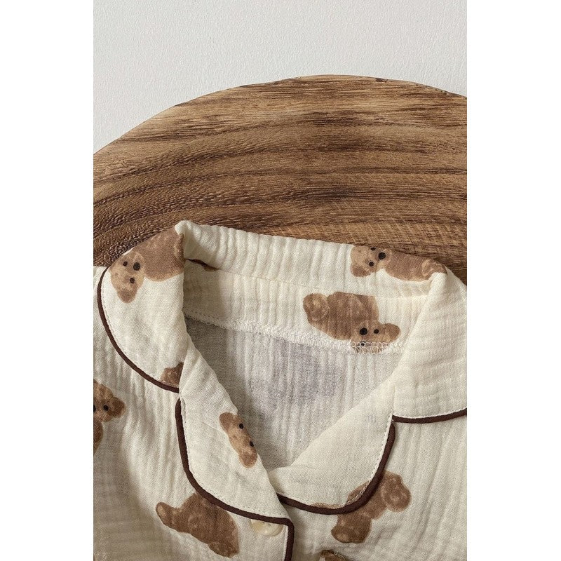 Baby Teddy Bear Print Pyjama Set - Long Sleeve Top and Trousers