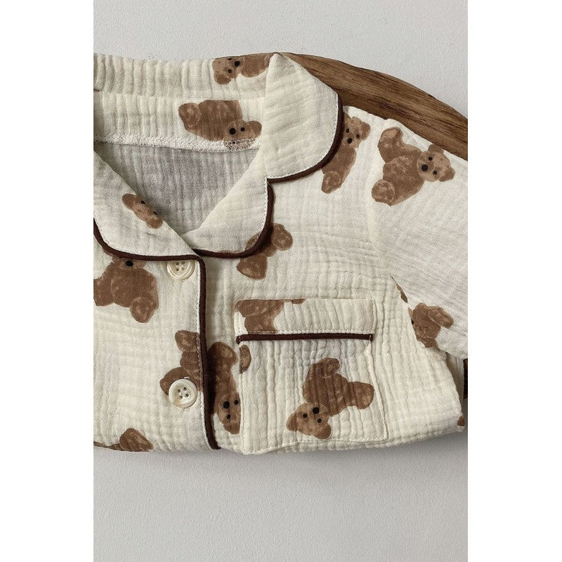 Baby Teddy Bear Print Pyjama Set - Long Sleeve Top and Trousers
