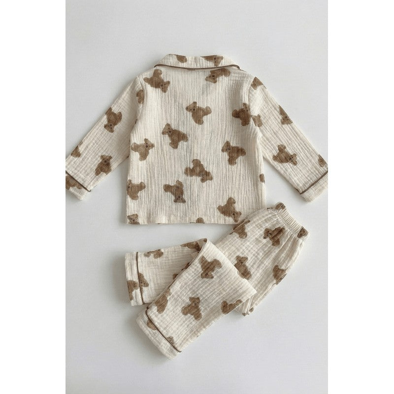 Baby Teddy Bear Print Pyjama Set - Long Sleeve Top and Trousers