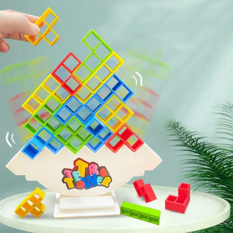 Balance Stacking Game - Tetromino Blocks with Rocking Base