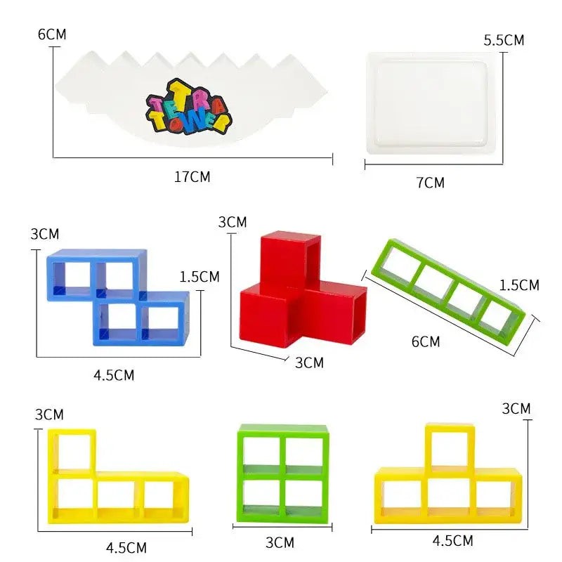 Balance Stacking Game - Tetromino Blocks with Rocking Base